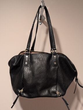 Black Leather-Look Shoulder Bag with Double Straps